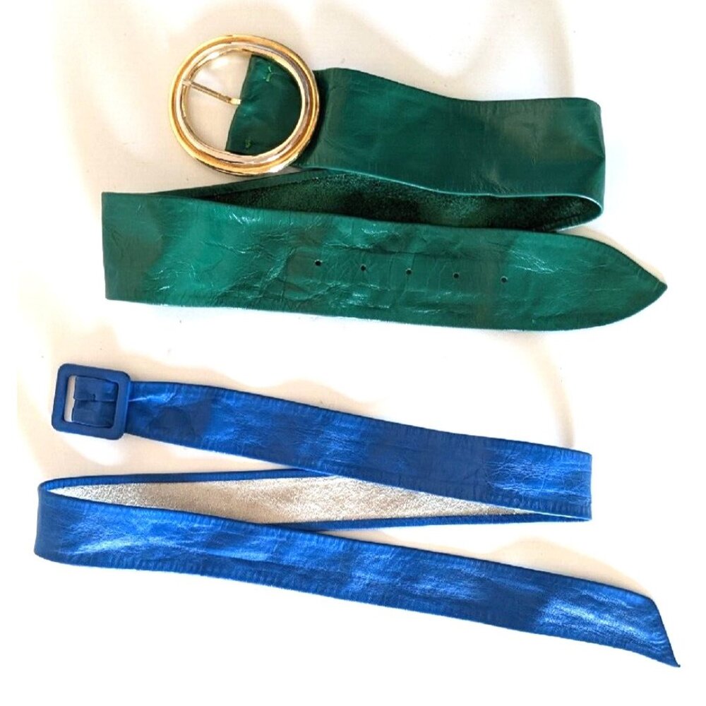 VTG Emmanuel 2 Women's Leather Belts Green Blue Soft Unlined Size M/L Canada